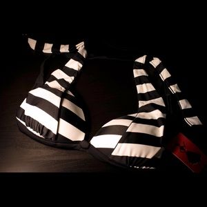 Unique Vintage black and white stripe swimwear top